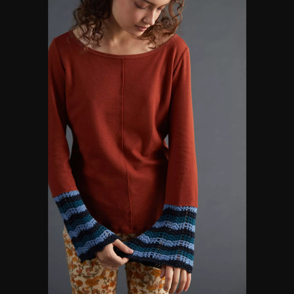 Anthropologie Sweaters - Anthropologie Cuffed Crochet Long Sleeve Top - New - Medium